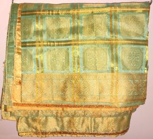 Mint Green &amp; Golden Sari Tissue Saree Ethnic Wear