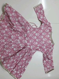 Pink Floral Print Angrakha Kurta Set