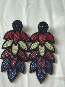 Boho Beaded Leaf Earrings