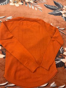 ✨ Cute Orange Knit Sweater with Teddy Print – Soft