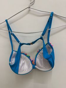 Bright Blue Bikini Top with Tassel Detail