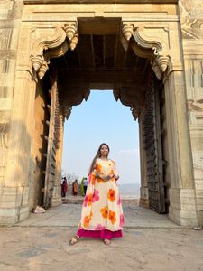 White Flower print Anarkali dress