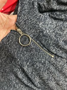 Grey Marled Zip Detail Top