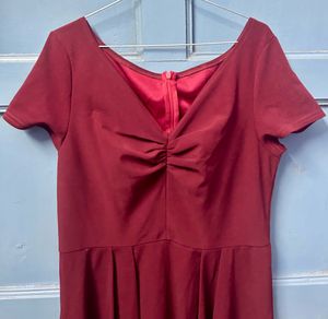 Urbanic Maroon Ruched Fit &amp; Flare Dress