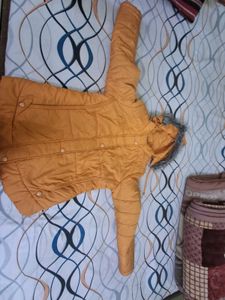 Orange Puffer Jacket with Faux Fur Hood