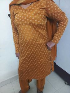 Orange Printed Kurta Set with Dupatta