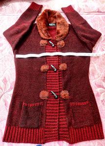 Burgundy Knit Coat For Women ❤️