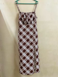 Checkered Brown Maxi Dress. size - M