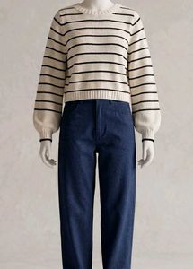 Striped Knit Sweater with Balloon Sleeves