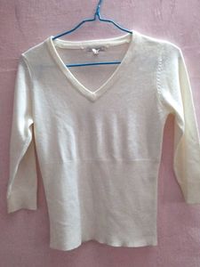 Vintage Harve benard -Cream V-Neck Knit Top