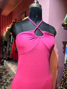 Hot Pink Halter Neck Mini Dress