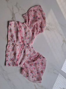 Pink Floral Sheer Puff Sleeve Top