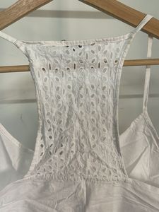White Cami Top with Neon Pink Embroidery