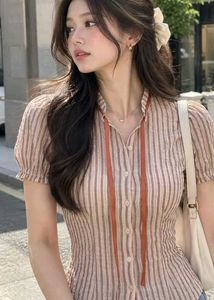 New with tag Chic Striped Bow Bodyfit Shirt