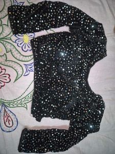 Black Velvet Sequin Finish Padded Blouse with 3/4
