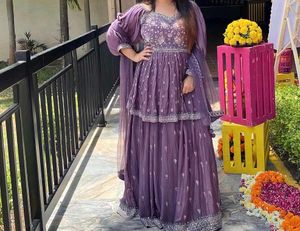 Elegant Purple Embroidered Lehenga Set