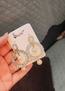Elegant Pearl &amp; Crystal Hoop Earrings