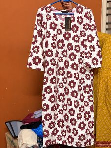 White Kurta with Burgundy Floral Print
