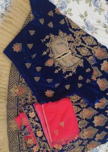 Blue Velvet Embroidered Lehenga Skirt