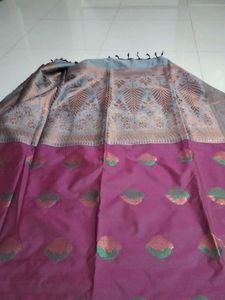 Elegant Purple Saree with Gold Border