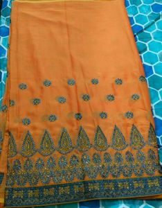 Orange Embroidered Silk Saree