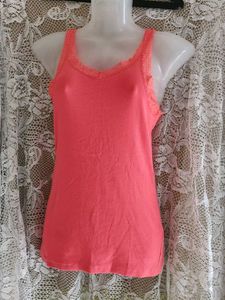 Coral Lace Trim Tank Top