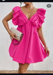 Ruffle Trim V-Neck Mini Dress