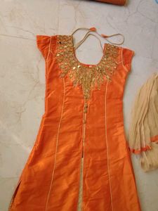 Orange Kurta Set with Mirror Work