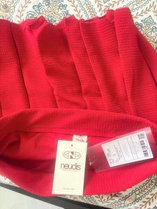 Red Pleated Mini Skirt