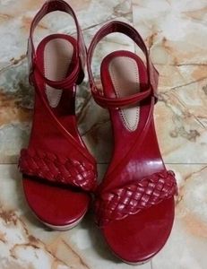 Red Woven Strap Platform Heels