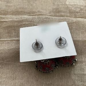 Beautiful Pink &amp; Red Jhumka Earrings