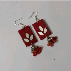 Red Dangle Earrings with Mirror Work