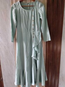 Mint Green Long Dress with Ruffle Hem | Stylish Ca