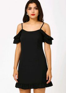 Chic Cold Shoulder Ruffle Black Dress