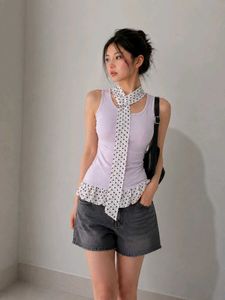 Lavender  Ruffle bolka dot top