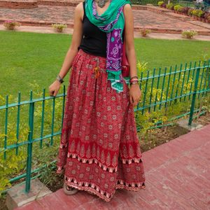 long ajrakh print skirt