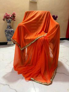 brand new Orange  Striped supper lightweight saree