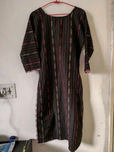 Black Printed Kurta with Tassels