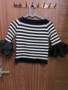 Chic Striped Top with Ruffle Sleeves