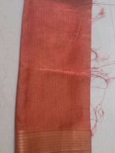 Elegant Orange Fabric/blouse piece Gold border