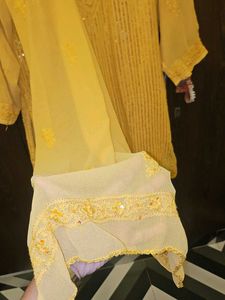 Yellow sequin sheer Kurta Set with Dupatta