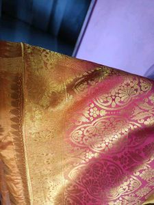 yellow &amp; red banarasi Saree with ready Blouse