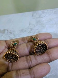 Antique Green Jhumka Earrings