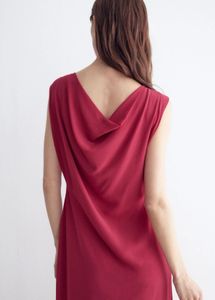 Elegant Red Draped Neck Sleeveless Dress