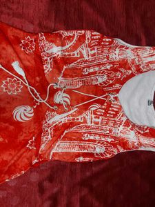 Red &amp; White Print Midi Dress