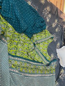 Green Floral Block Print Kurta Set