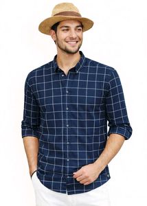 Men's Navy Blue Checkered Shirt