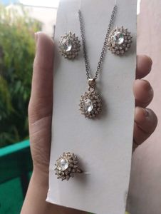 Elegant Crystal Necklace, Earring and ring Set