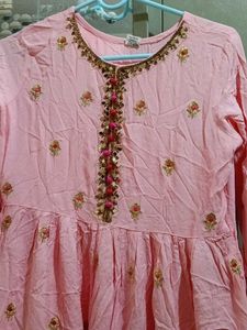 Pink Embroidered Peplum Kurta