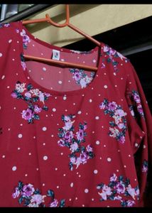 Red Floral Print Anarkali Gown with leggings